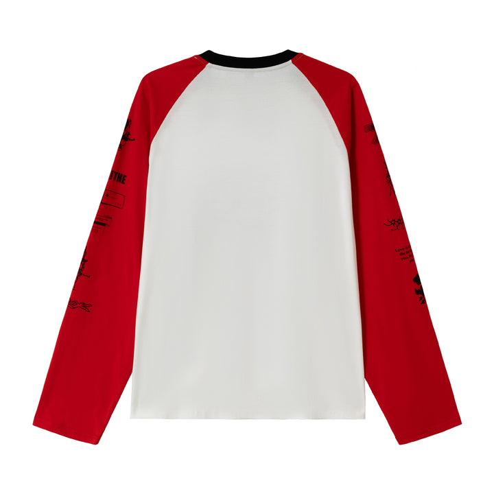 Unisex Langarm-Raglanshirt mit grafischem Print und kontrastierendem Rundhalsausschnitt Drune