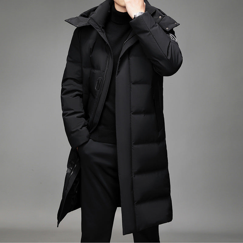 Herren Maxilanger Thermosteppmantel mit hohem Kragen und verdeckter Front Drune