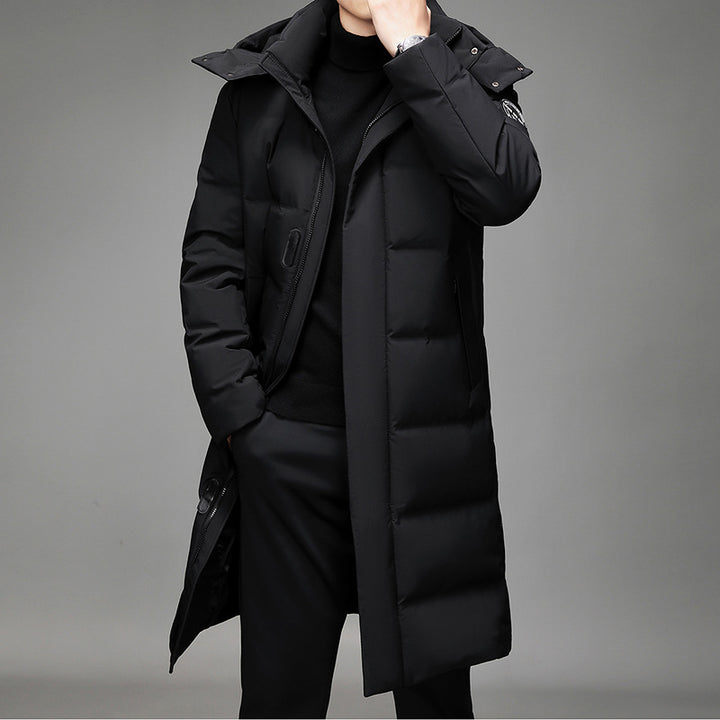 Herren Maxilanger Thermosteppmantel mit hohem Kragen und verdeckter Front Drune