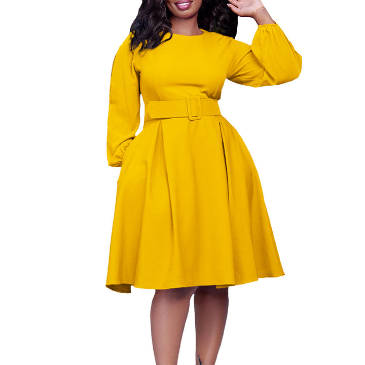 Damen Midi-Kleid mit ausgestellten Ärmeln und abnehmbarem Taillengürtel Drune