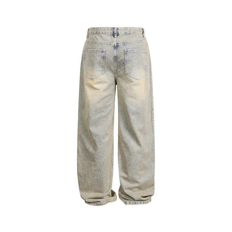 Damen Weite High‑Waist Baggy-Jeans mit Used-Waschung und Knie-Paneelen Drune