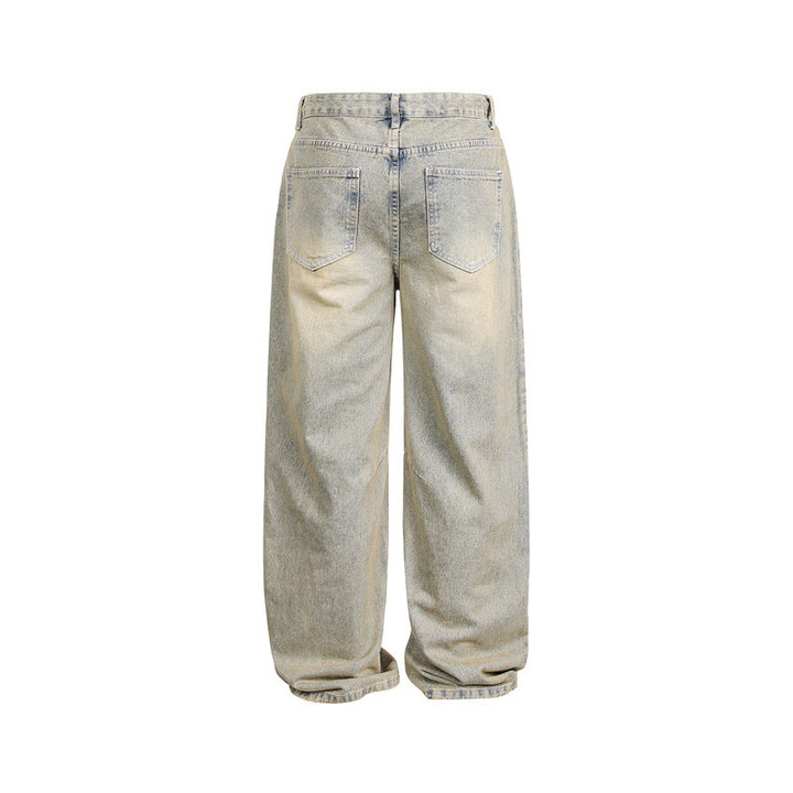 Damen Weite High‑Waist Baggy-Jeans mit Used-Waschung und Knie-Paneelen Drune