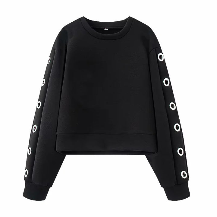 Damen nan kurzes Oversize Sweatshirt mit dekorativen Metallösen an den Ärmeln Drune