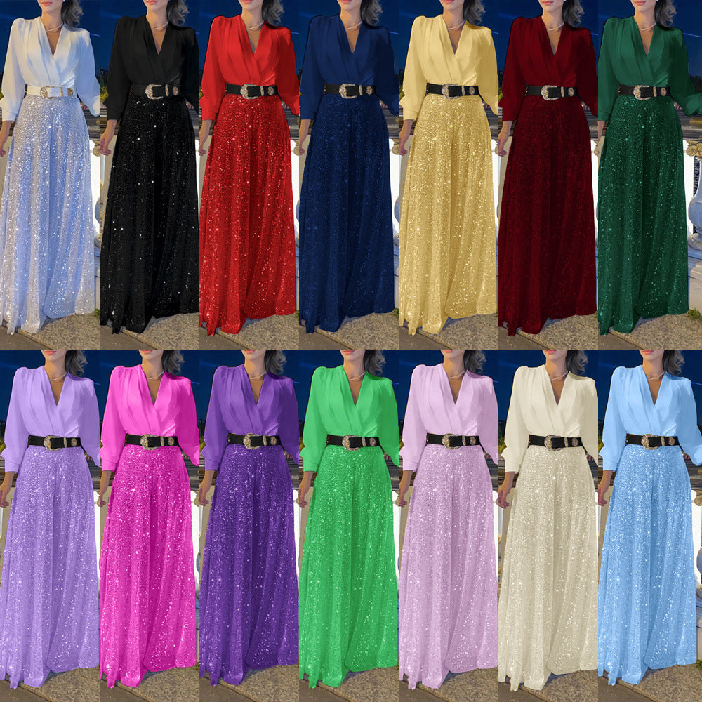 Damen Funkelndes Abendkleid mit elegantem Oberteil und glitzerndem Rock Drune