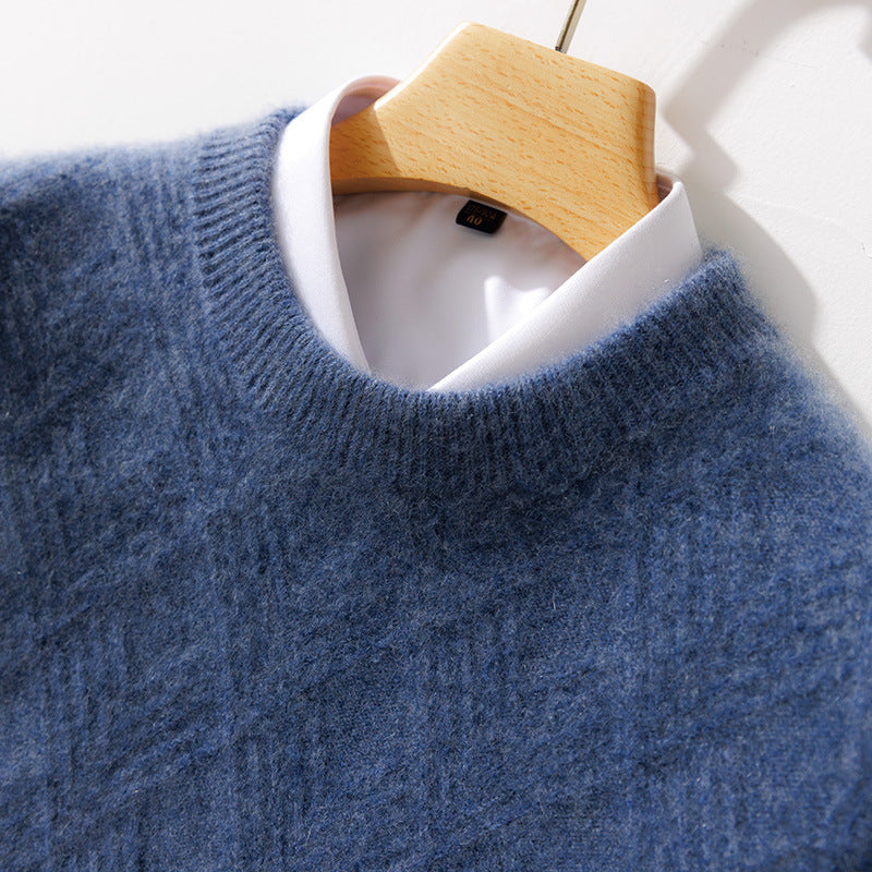 Herren Feiner Strukturstrickpullover mit kurzem Stehkragen und Diamant‑Relief Drune