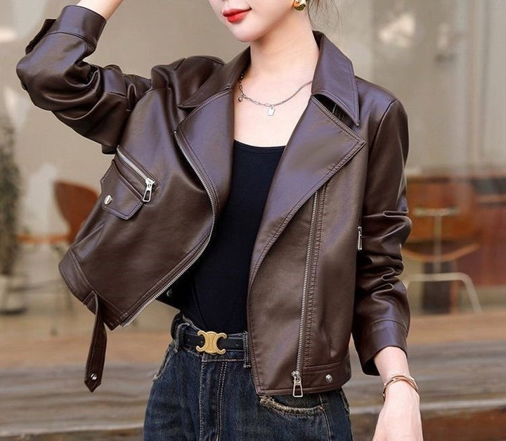 Damen modische Bikerjacke mit asymmetrischem Reißverschluss und praktischen Taschen Drune
