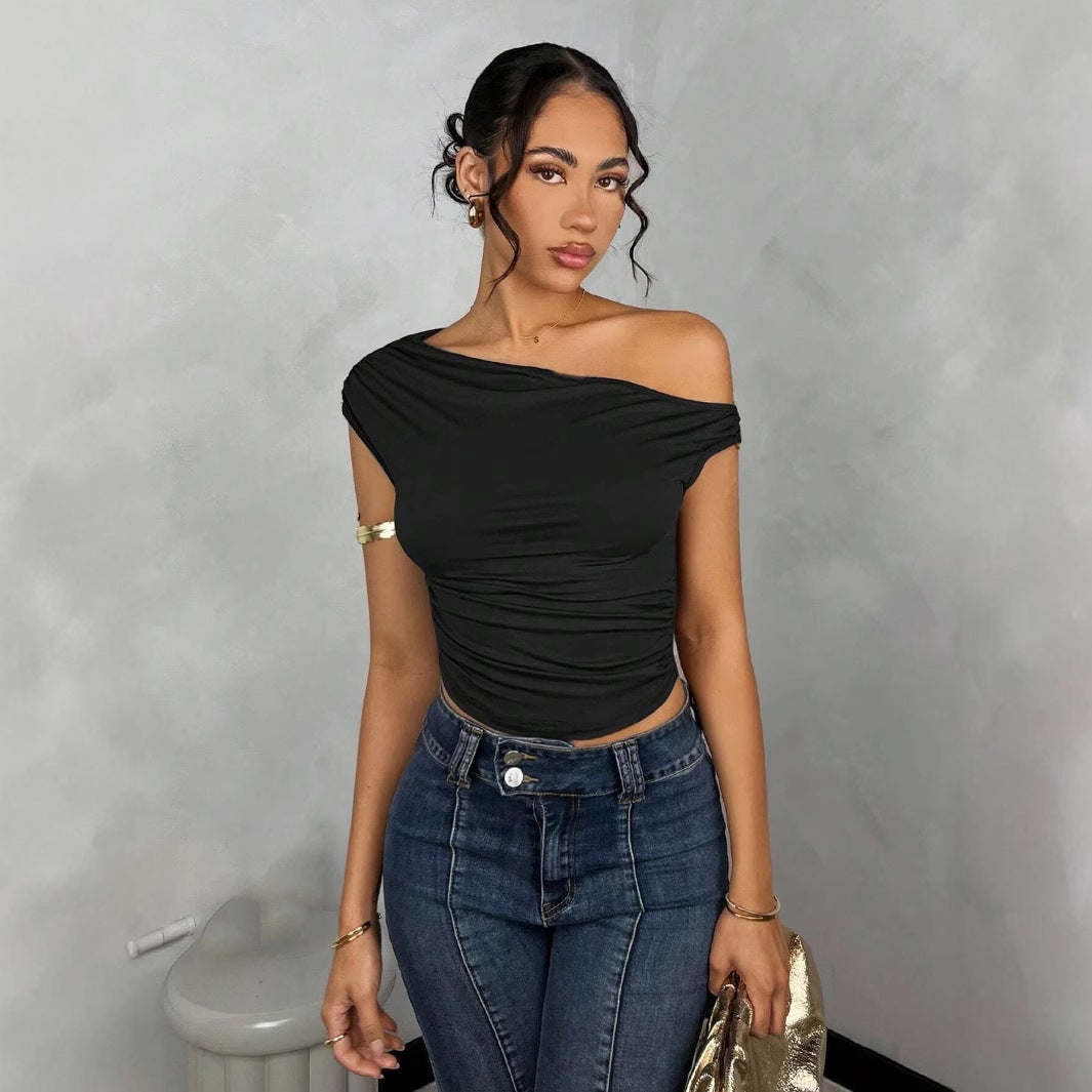 Damen Asymmetrisches Crop-Top mit elegantem Wellendesign und raffiniertem Schnitt Drune