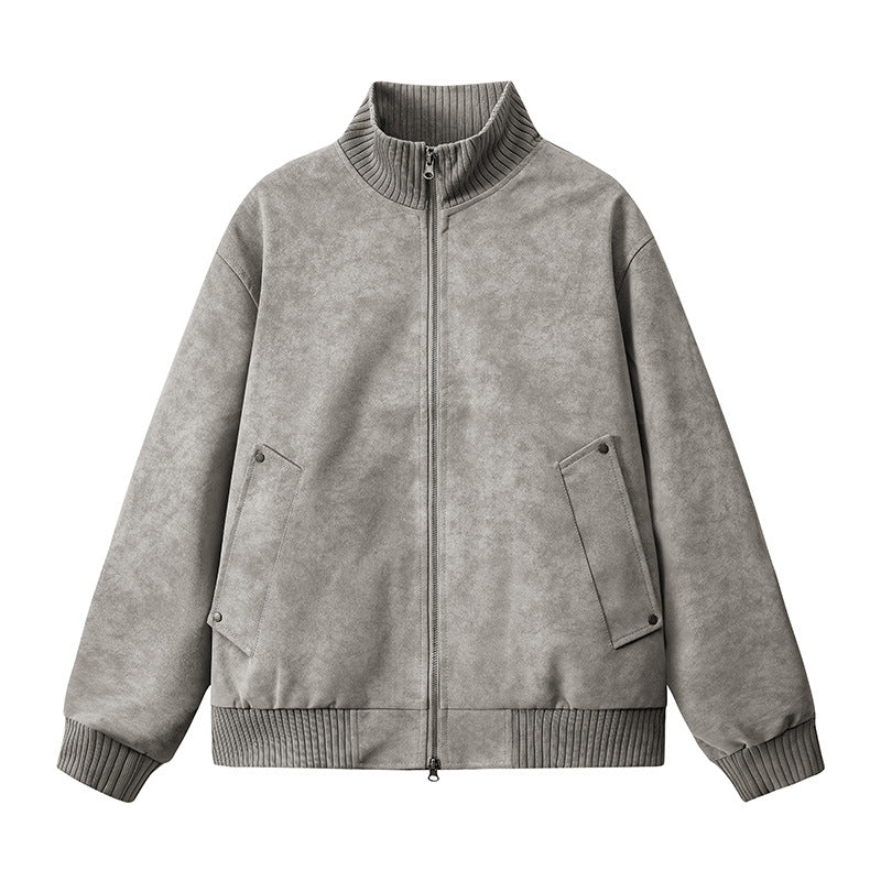 Damen Elegante Kunstlederjacke mit Stehkragen Drune