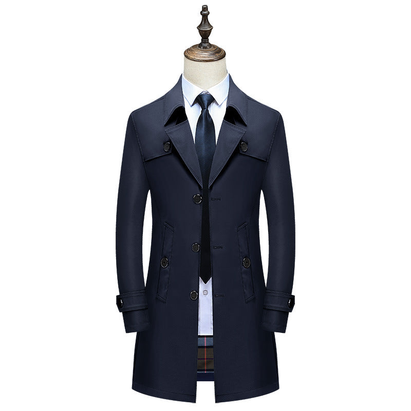 Herren Klassischer Trenchcoat mit karierter Innenfutter und Wetterschutz Drune