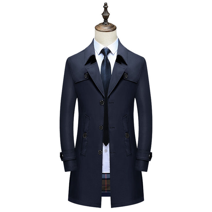 Herren Klassischer Trenchcoat mit karierter Innenfutter und Wetterschutz Drune
