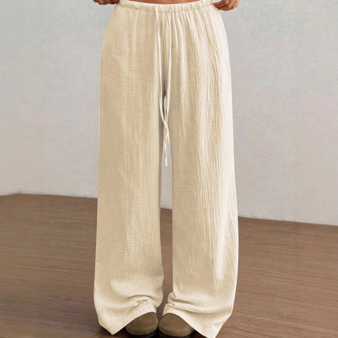 Damen Fließende Baumwoll‑Gauze Palazzohose mit elastischem Bund und Kordelzug Drune