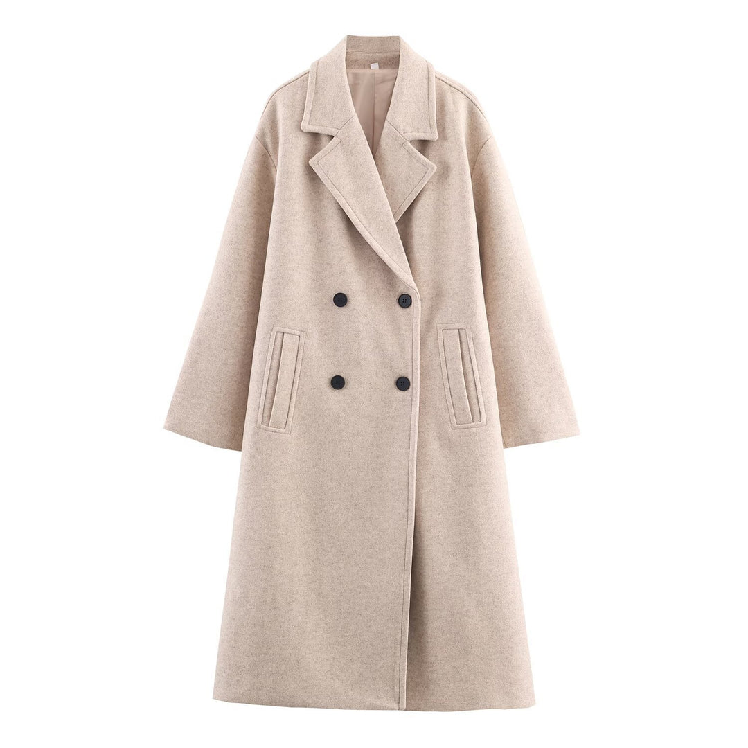 Damen Doppelreihiger Oversize‑Mantel mit fallendem Revers und Eingrifftaschen Drune