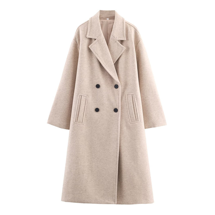 Damen Doppelreihiger Oversize‑Mantel mit fallendem Revers und Eingrifftaschen Drune