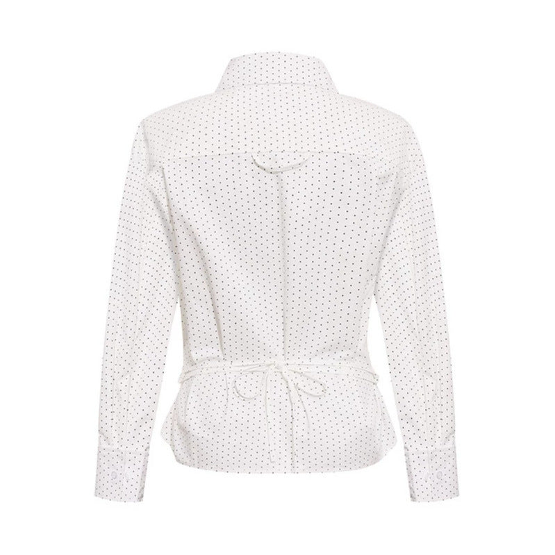 Damen Figurnahes Langarm-Blusenhemd mit Polka-Dot‑Muster und taillierten Abnähern Drune