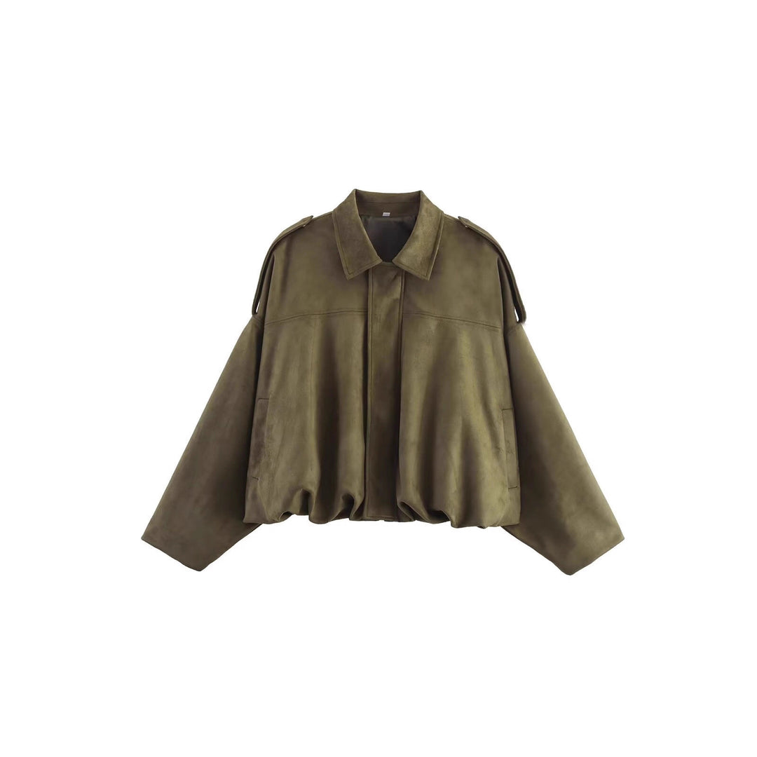 Damen Oversize-Cropped Jacke mit Balloon-Saum und Schulter-Cutouts Drune