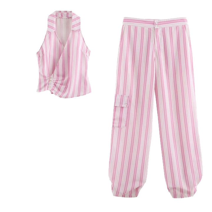 Damen Gestreifte weite Cargo-Hose mit hohem Bund Drune