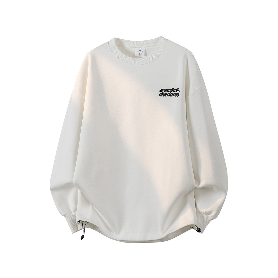 Damen Oversize-Sweatshirt mit gesticktem Schriftzug, abgerundetem Saum & überschnittener Schulter Drune