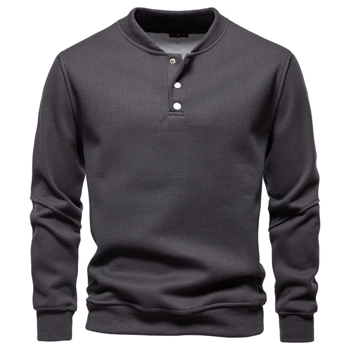 Herren nan Waffelstruktur-Henley-Pullover mit kurzem Druckknopfverschluss und Rippbündchen Drune
