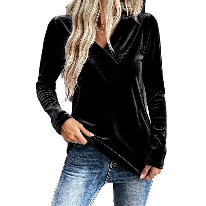 Damen Velours-Longsleeve mit überlappendem V-Ausschnitt und femininer Drapierung Drune