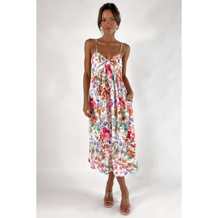 Damen Maxikleid mit floralem Design und dekorativem Knotendetail Drune