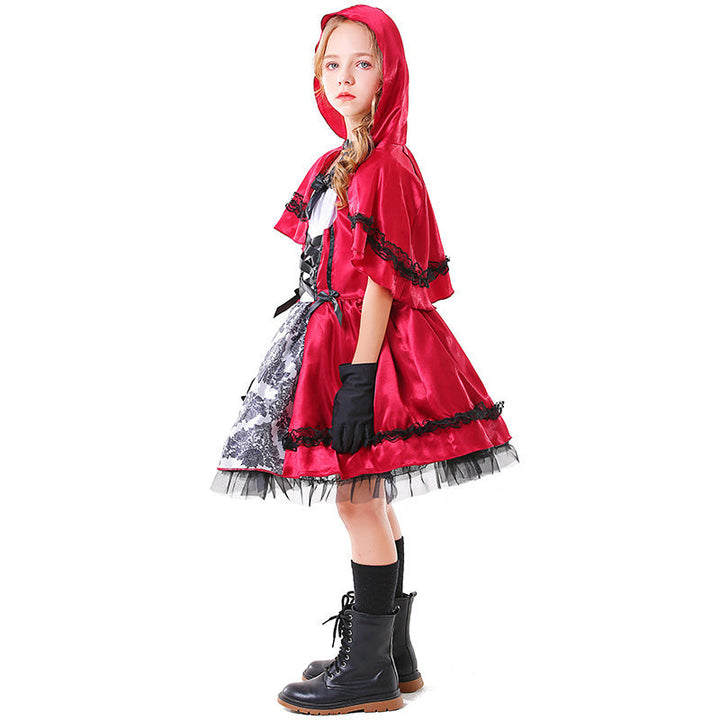 Mädchen Märchenhaftes Rotkäppchen Kostüm mit elegantem Tüllrock und detailverliebtem Umhang Drune