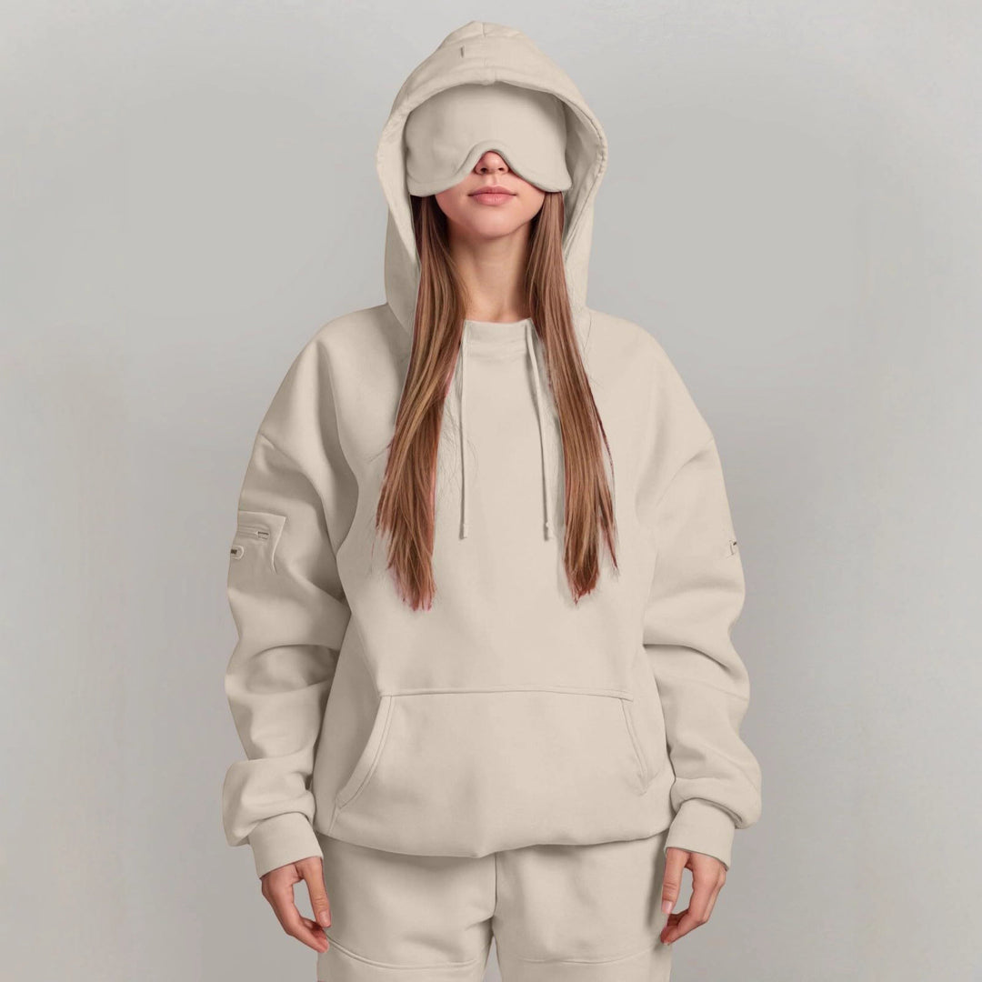 Damen kuscheliger Oversized Hoodie mit integrierter Augenmaske Drune