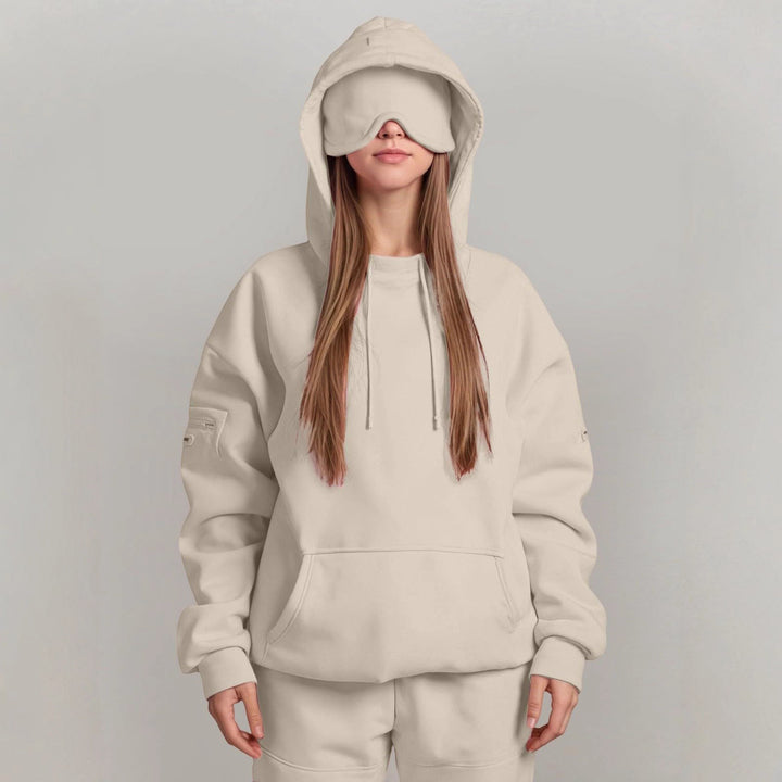 Damen kuscheliger Oversized Hoodie mit integrierter Augenmaske Drune