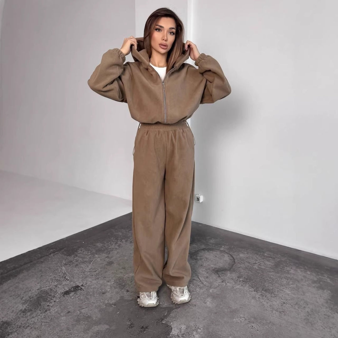 Damen Fleece-Hoodie und entspannte Jogginghose Set