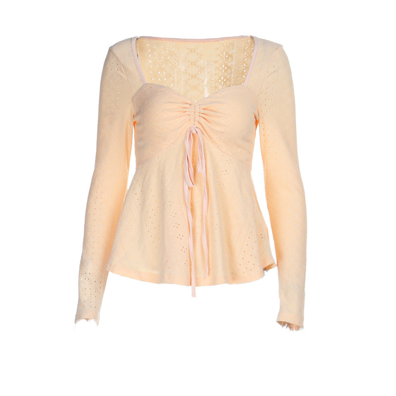 Damen Rüschenshirt mit tiefem Herz-Ausschnitt und verspieltem eleganten Design Drune