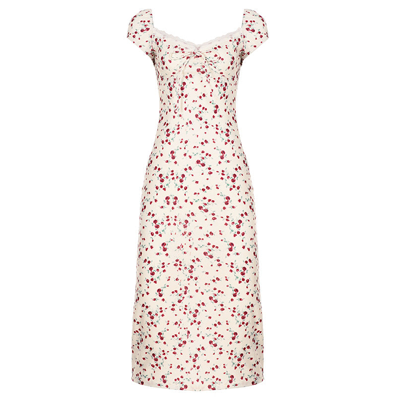 Damen Midikleid mit verspieltem Blumendruck und bindbaren Trägern Drune