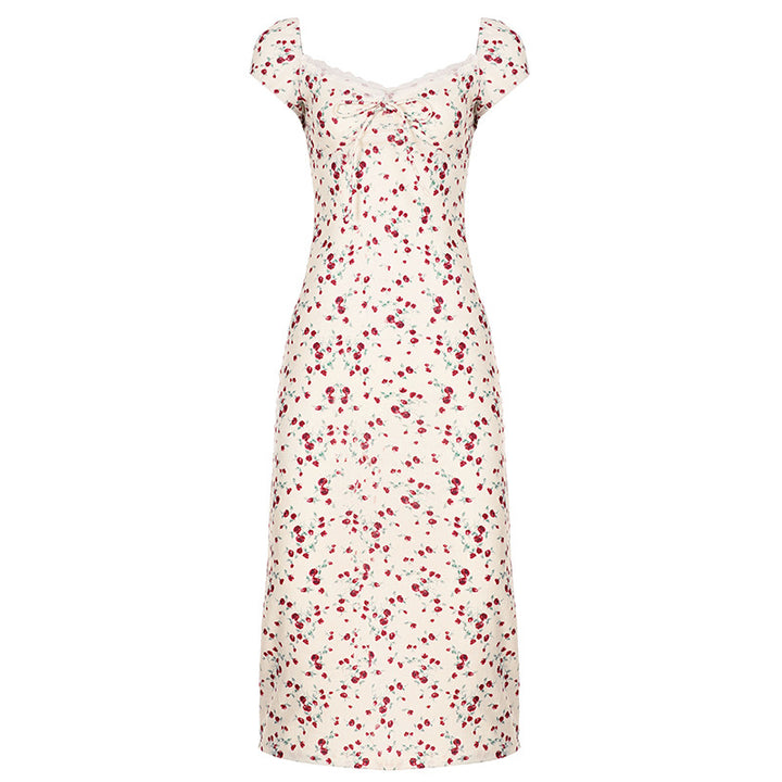 Damen Midikleid mit verspieltem Blumendruck und bindbaren Trägern Drune