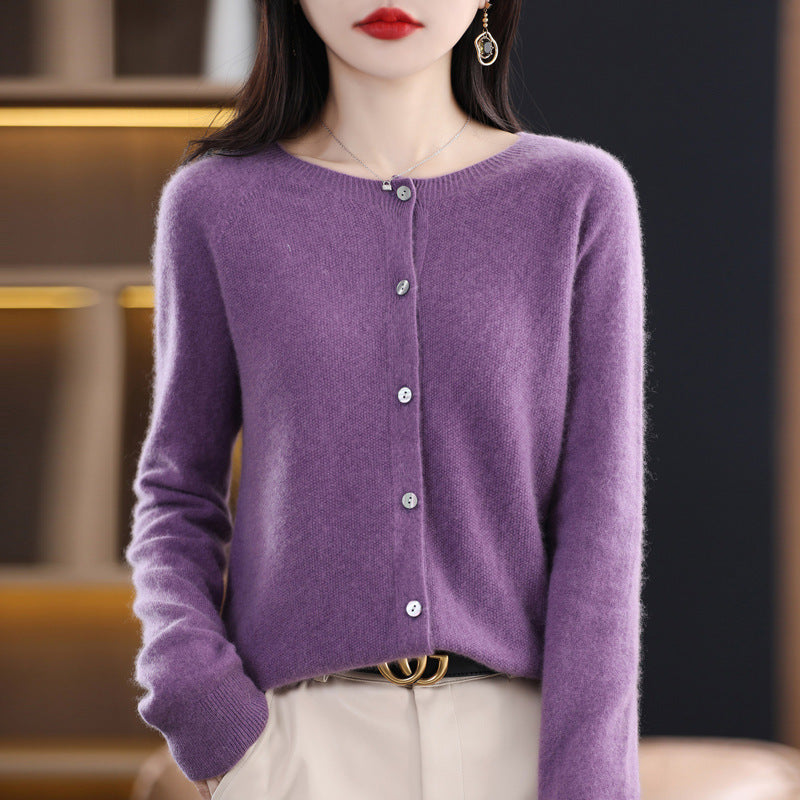 Damen Kurzgeschnittener Cardigan in Mohair‑Optik mit Rundhalsausschnitt und Perlmuttknöpfen Drune
