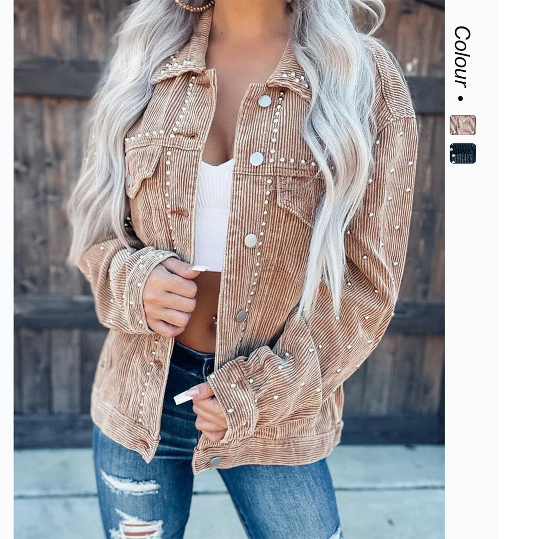 Damen Cordjacke mit Perlenverzierung Drune