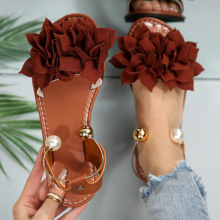 Damen komfortable Sandalen mit dekorativen Blumen-Applikationen Drune