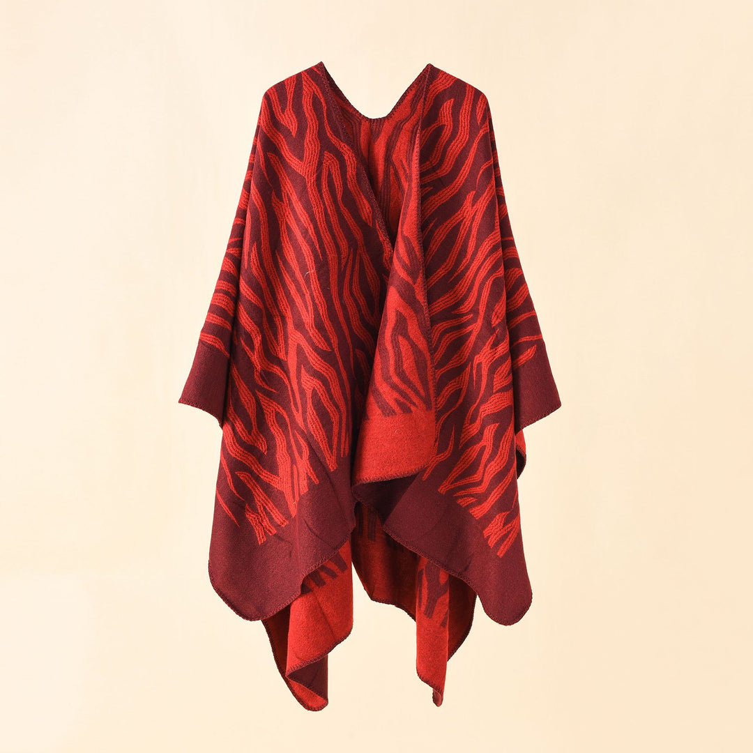 Damen Zebra‑Jacquard Poncho‑Cape im Oversize‑Kimono‑Fall aus weichem Feinstrick Drune