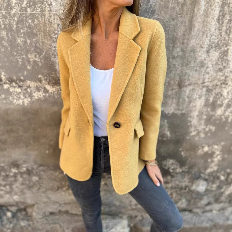 Damen taillierter Bouclé-Blazer mit fallendem Revers und Ein-Knopf-Detail Drune