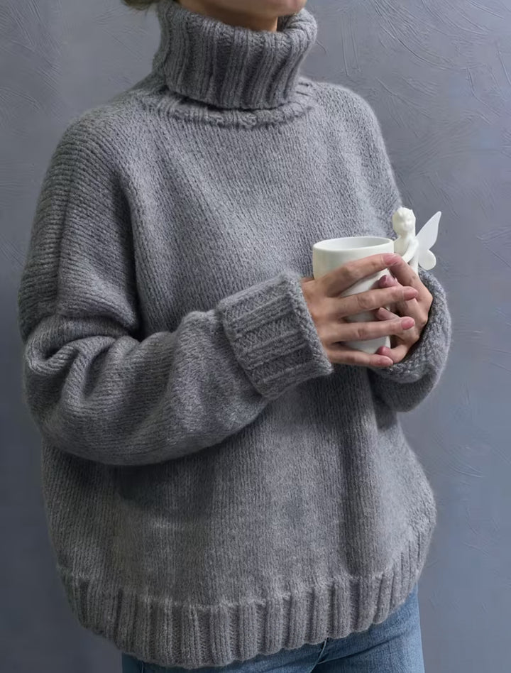 Damen Oversize-Rollkragenpullover im Fluffy-Mix mit breiten gerippten Bündchen Drune