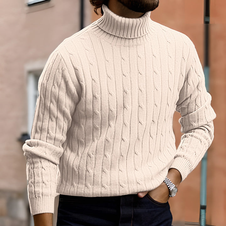 Herren nan gerippter Rollkragenpullover mit Zopfmuster und körpernaher Slim-Fit-Silhouette Drune