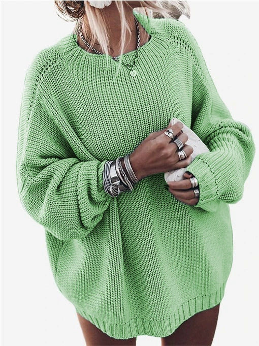 Damen gemütlicher Oversize-Strickpullover mit Ballonärmeln und strukturiertem Design Drune