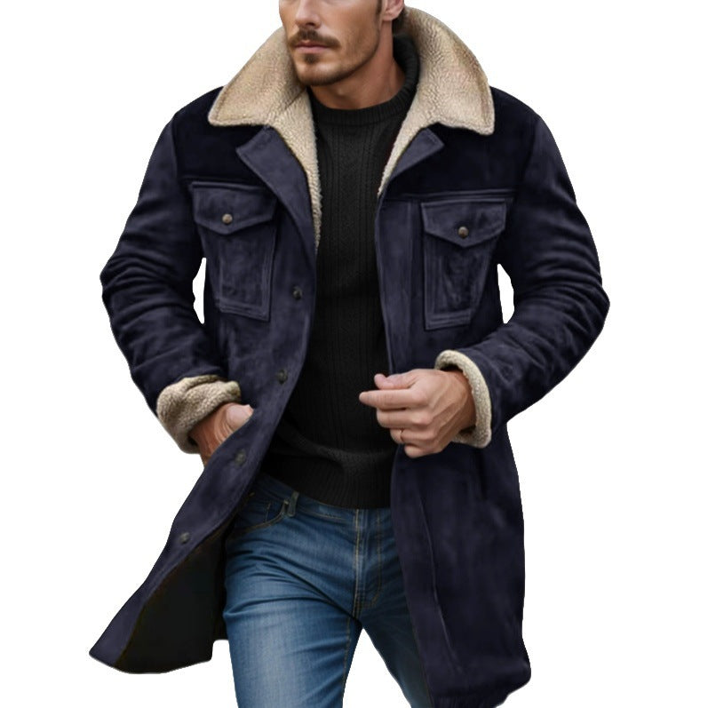 Herren Suede-Langjacke mit Teddy-Futter und praktischen Taschen Drune