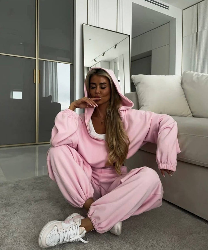 Damen Zip-Hoodie und Relax-Fit Jogginghose aus French-Terry mit elastischem Bund und Kängurutaschen Drune