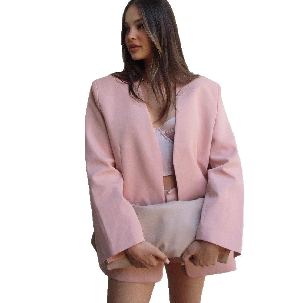 Damen Oversized Blazer-Set mit High-Waist Shorts und strukturierter Schulterpartie Drune