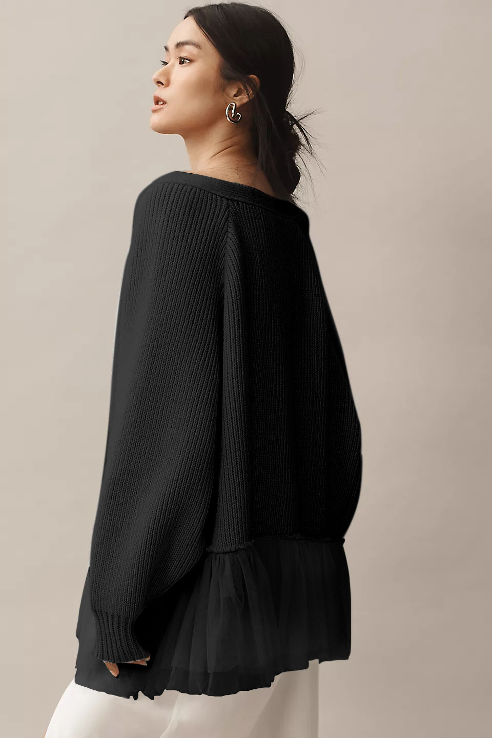 Damen Modischer Strickpullover mit Tülldetails