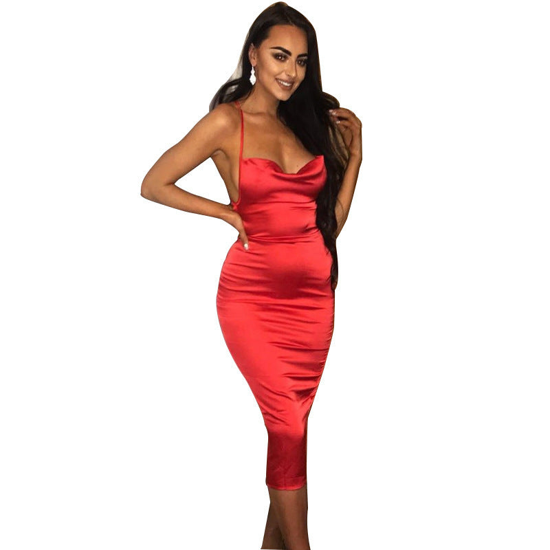 Damen Elegantes Satin-Kleid mit schulterfreiem Design Drune