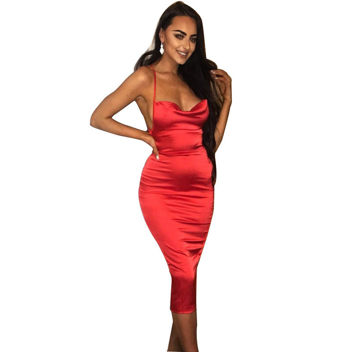 Damen Elegantes Satin-Kleid mit schulterfreiem Design Drune