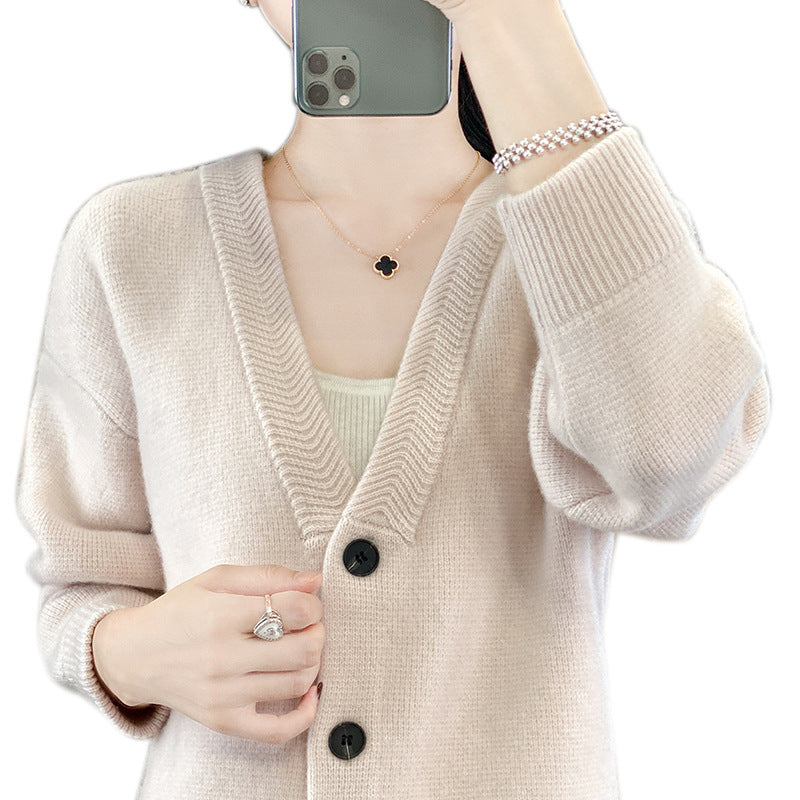 Damen Weicher Boxy-Longcardigan mit tiefem V-Ausschnitt und feiner Rippkante Drune