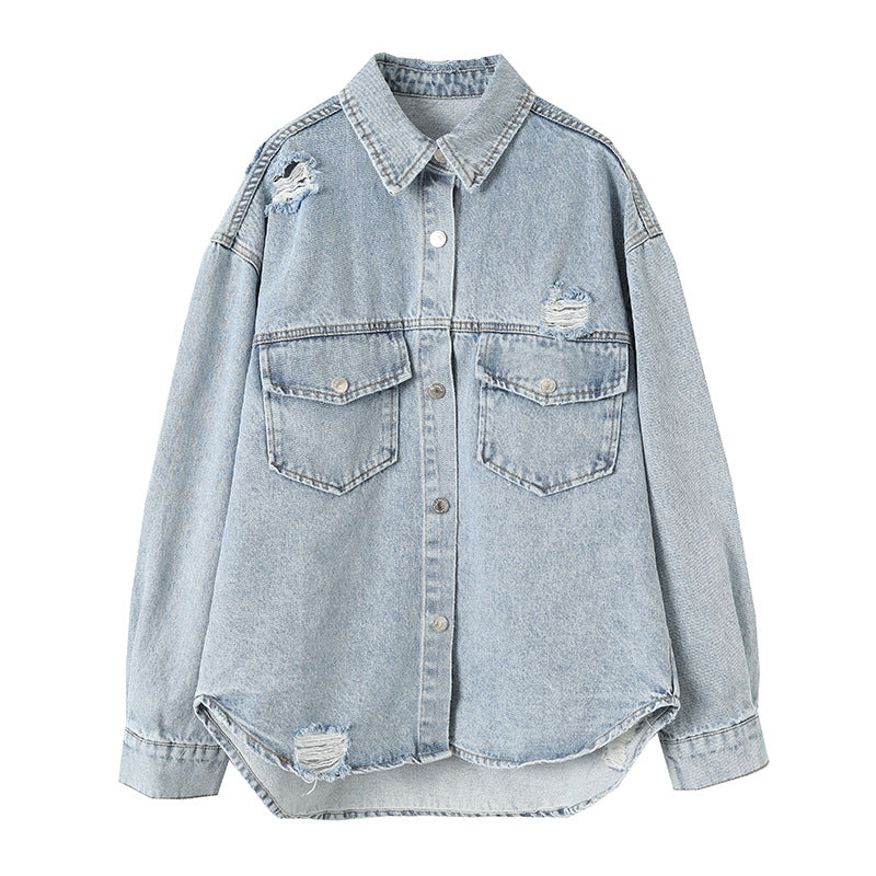Damen lässige Jeansjacke mit used Look und großen Taschen Drune