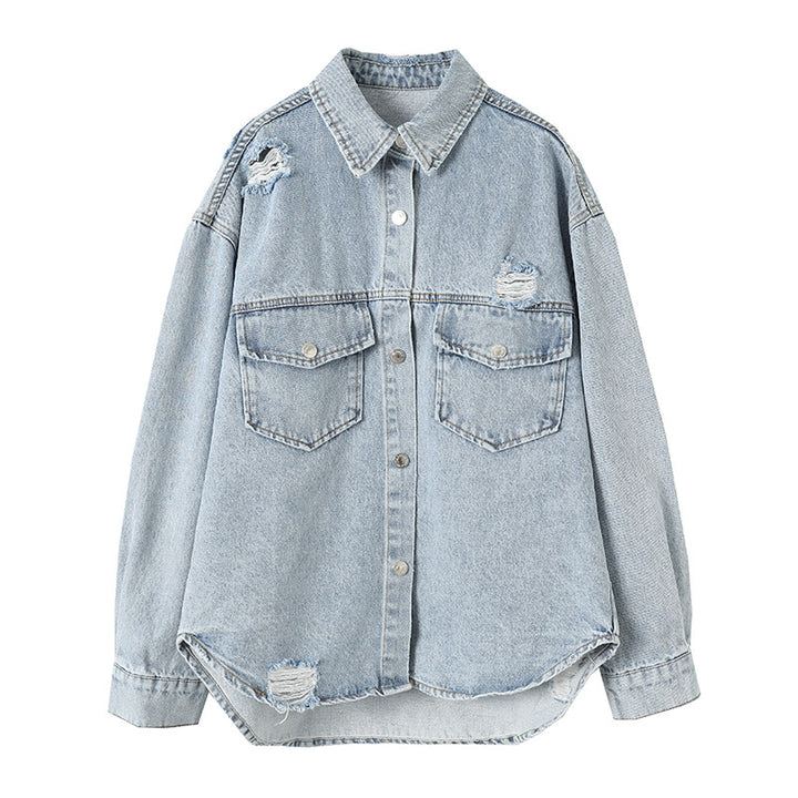 Damen lässige Jeansjacke mit used Look und großen Taschen Drune