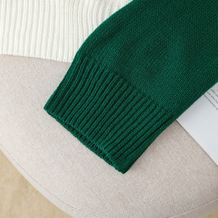 Damen Modischer Strickpullover mit Knopfleiste und Farbblockdesign Drune