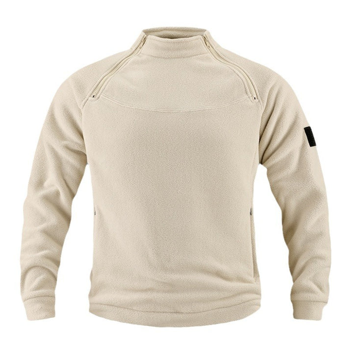 Herren taktischer Fleece-Pullover mit Schulterreißverschlüssen, Kinnschutz und Klettpanel Drune